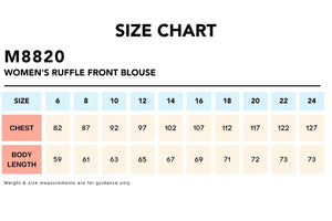 Size Chart_M8820 Women's Ruffle Front Blouse