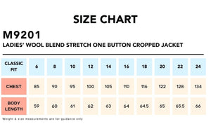 Size Chart_M9201 Ladies’ Wool Blend Stretch One Button Cropped Jacket