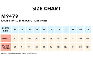 Size Chart_M9479 LADIES TWILL STRETCH UTILITY SKIRT