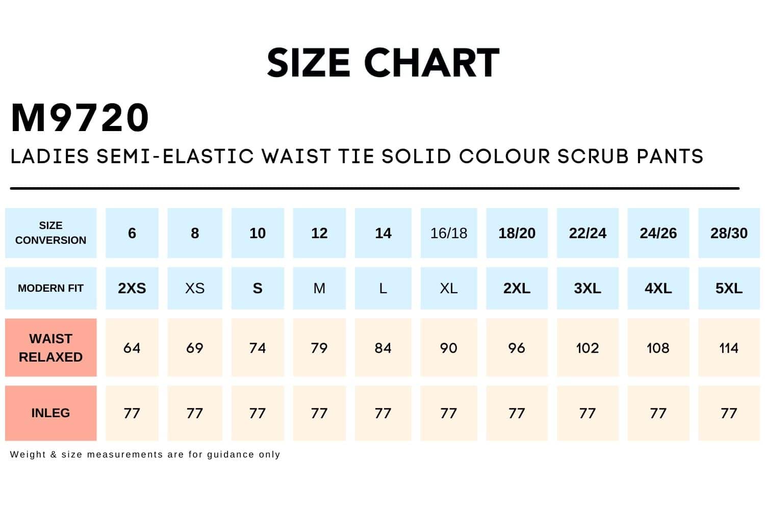Size-Chart_M9720-LADIES-SEMI-ELASTIC-WAIST-TIE-SOLID-COLOUR-SCRUB-PANTS