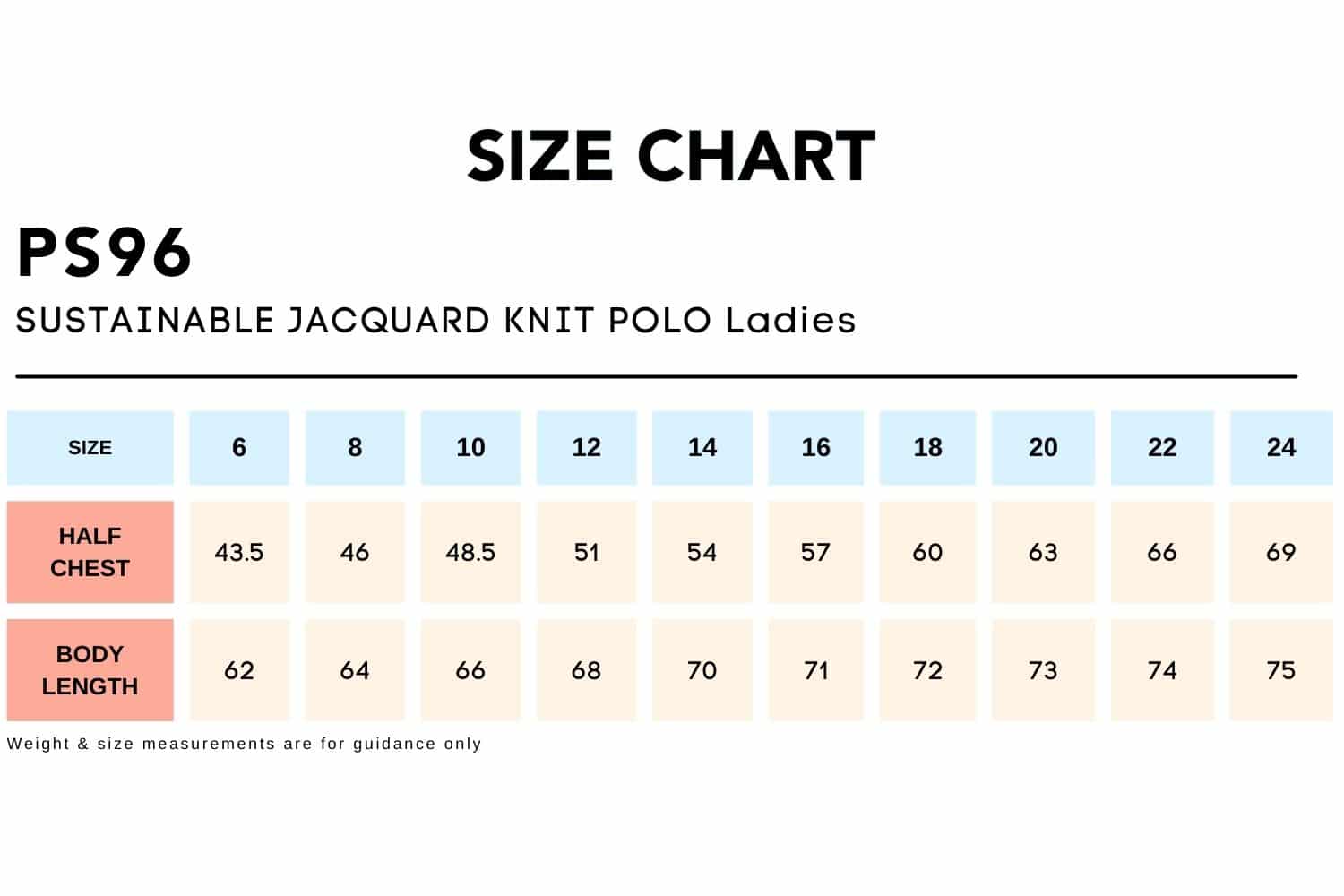 Size Chart_PS96 SUSTAINABLE JACQUARD KNIT POLO Ladies