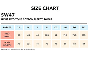 Size Chart_SW47 HI-VIS TWO TONE COTTON FLEECY SWEAT