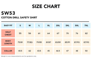 Size Chart_SW53 COTTON DRILL SAFETY SHIRT