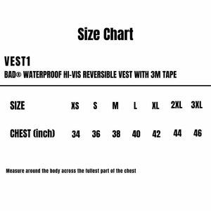 VEST1_Bad_Waterproof-Hi-Vis-Reversible-Vest-With-3M-Tape_Size-Chart