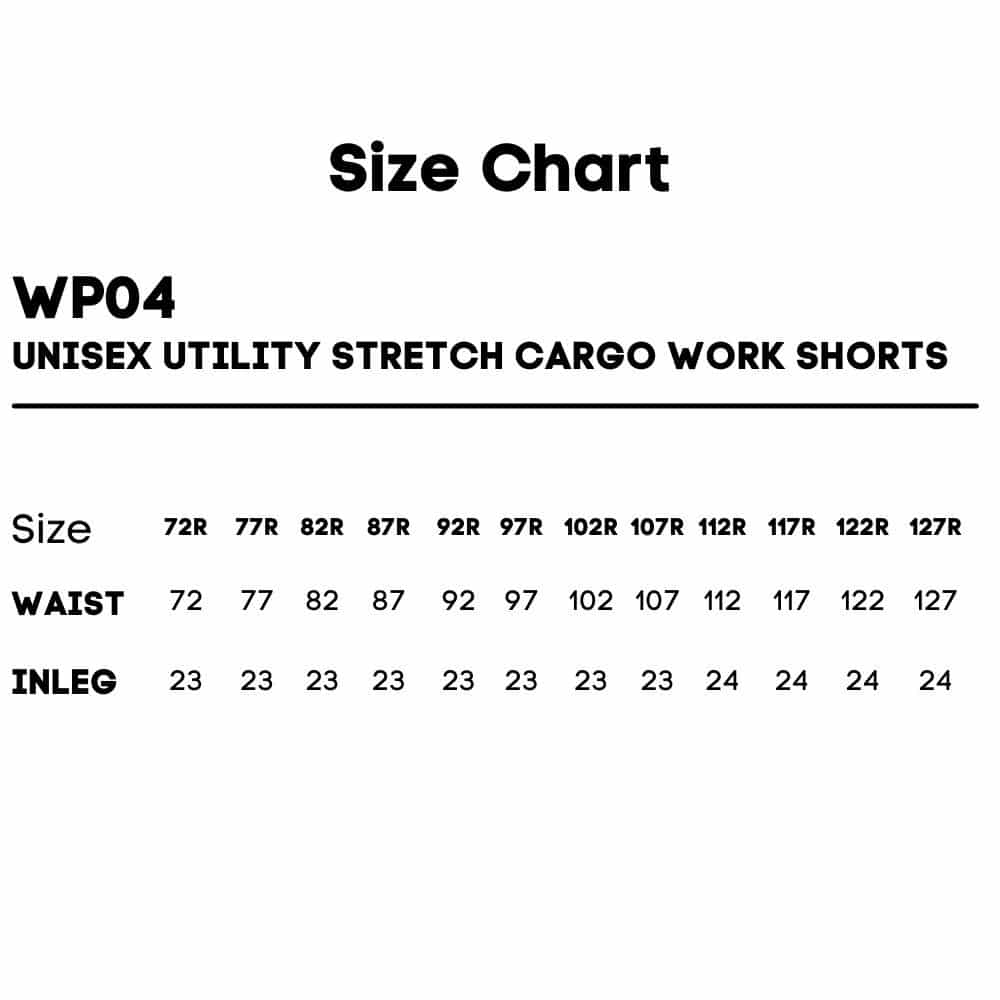 WP04_WS_Unisex-Utility-Stretch-Cargo-Work-Shorts_Size-Chart
