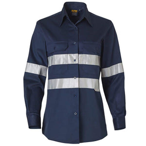 WT08HV_WOMEN'S COTTON DRILL WORK SHIRT WITH 3M TAPES-Navy