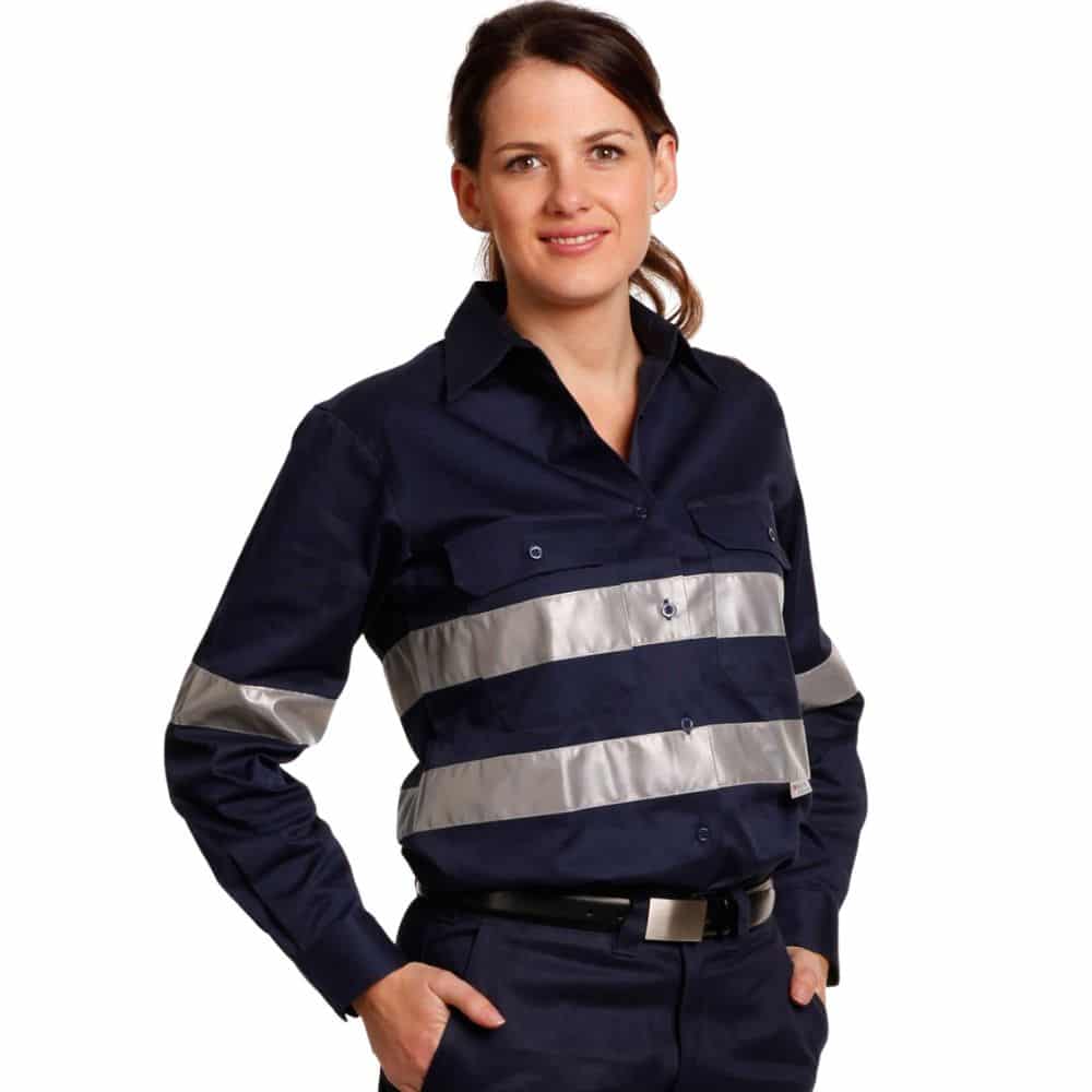WT08HV_WOMEN'S COTTON DRILL WORK SHIRT WITH 3M TAPES