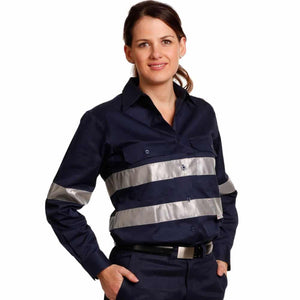 WT08HV_WOMEN'S COTTON DRILL WORK SHIRT WITH 3M TAPES