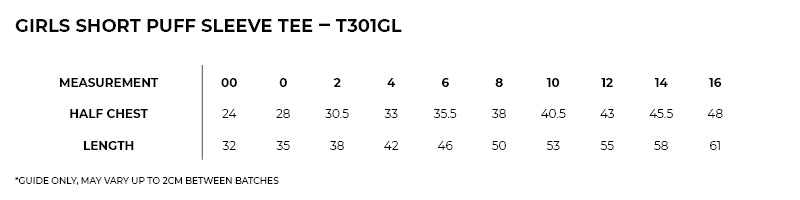 RM Girls Short Puff Sleeve T-Shirt - T301GL