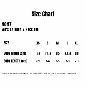 4047_AS_Womes-La-Break-V-Neck-Tee_Size-Chart