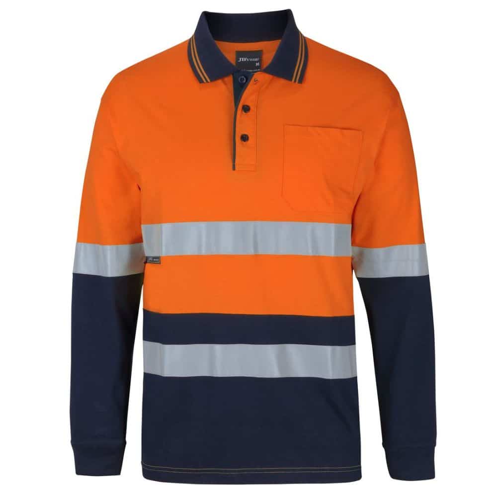 6DCPL_JB'S HI VIS (D+N) LS COTTON POLO_Orange-Navy