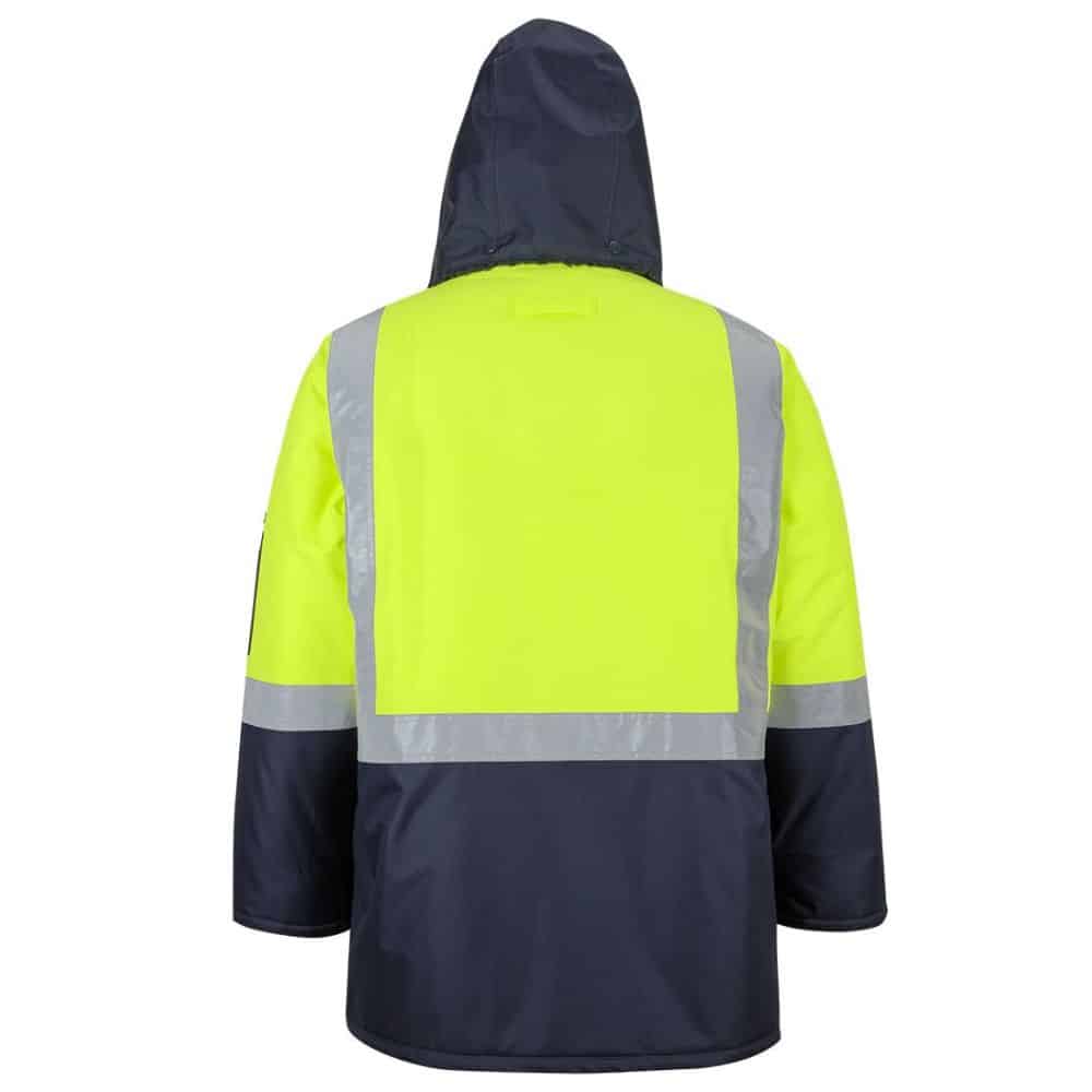 6DFJ_JB'S HI VIS (D+N) FREEZER JACKET_Lime Navy-back with hood