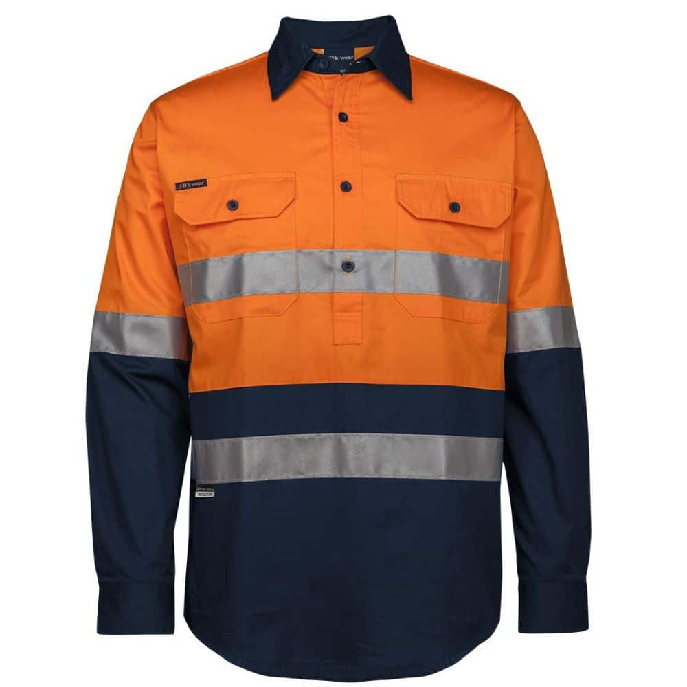 6HWCS-JB'S HI VIS (D+N) CLOSE FRONT LS 150G WORK SHIRT-OrangeNavy