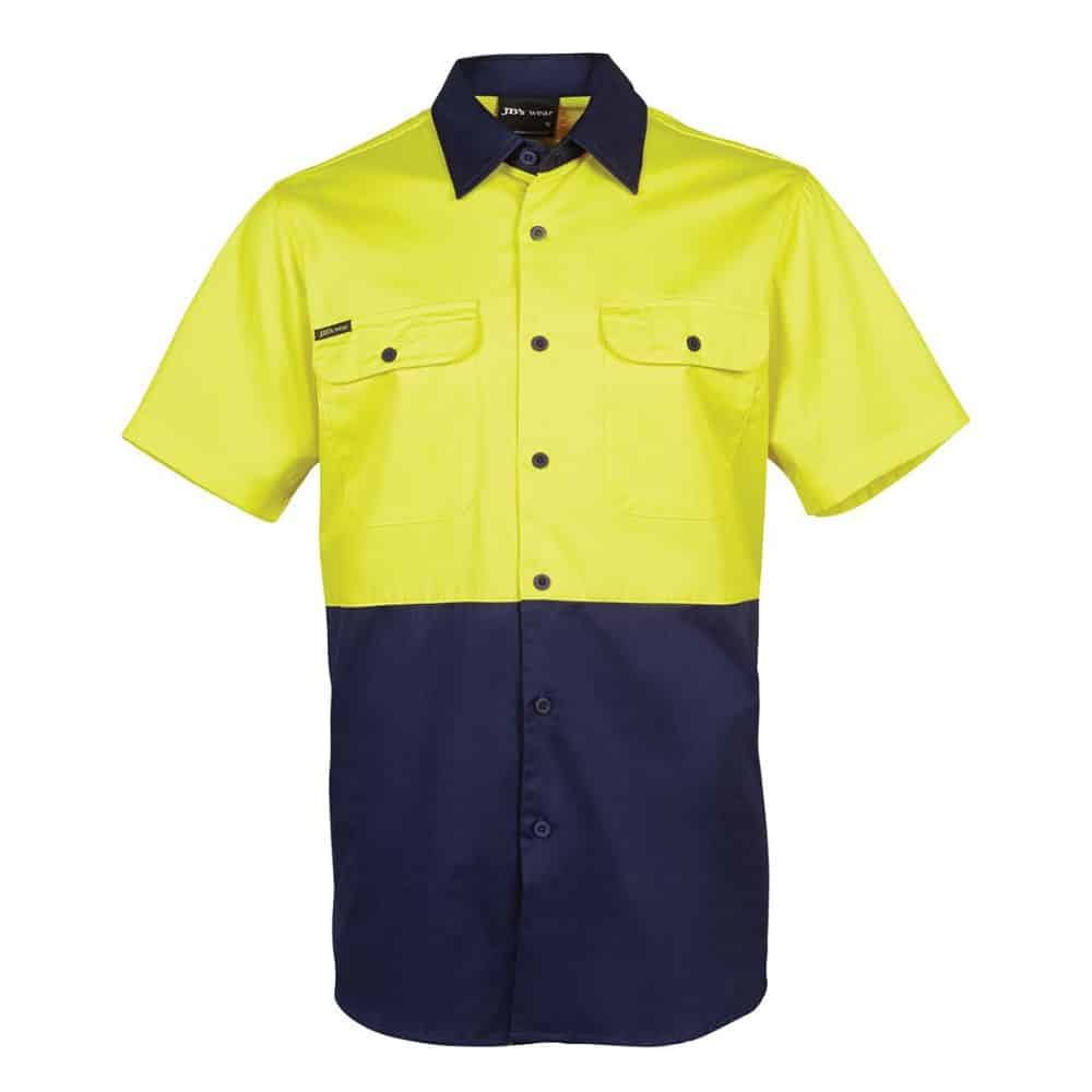 6HWSS_HI-VIS-SS-150G-WORK-SHIRT_Yel-Navy_front