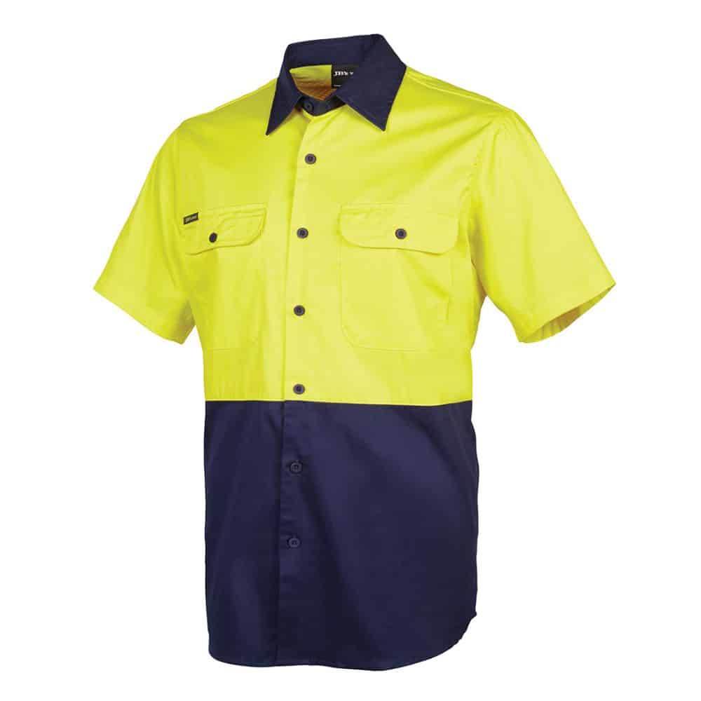 6HWSS_HI-VIS-SS-150G-WORK-SHIRT_Yel-Navy_side