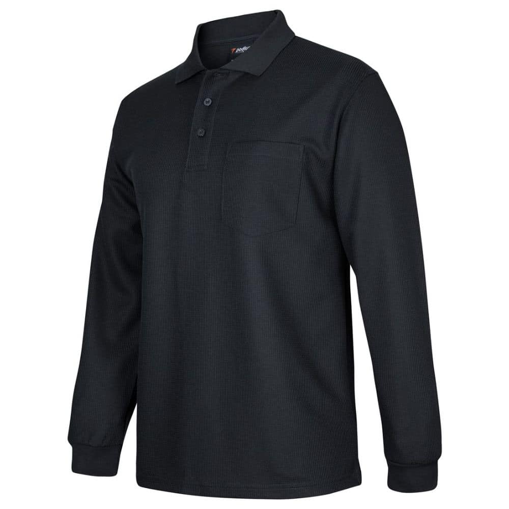 7WPL_PODIUM LS WAFFLE POCKET POLO-Black-side