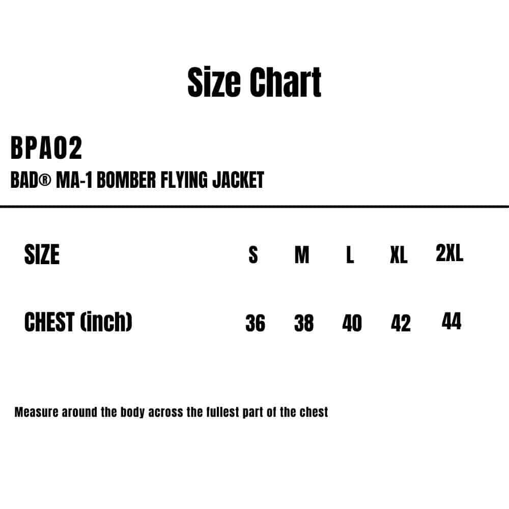 BPA02_Bad_Ma-1-Bomber-Flying-Jacket_Size-Chart