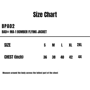 BPA02_Bad_Ma-1-Bomber-Flying-Jacket_Size-Chart