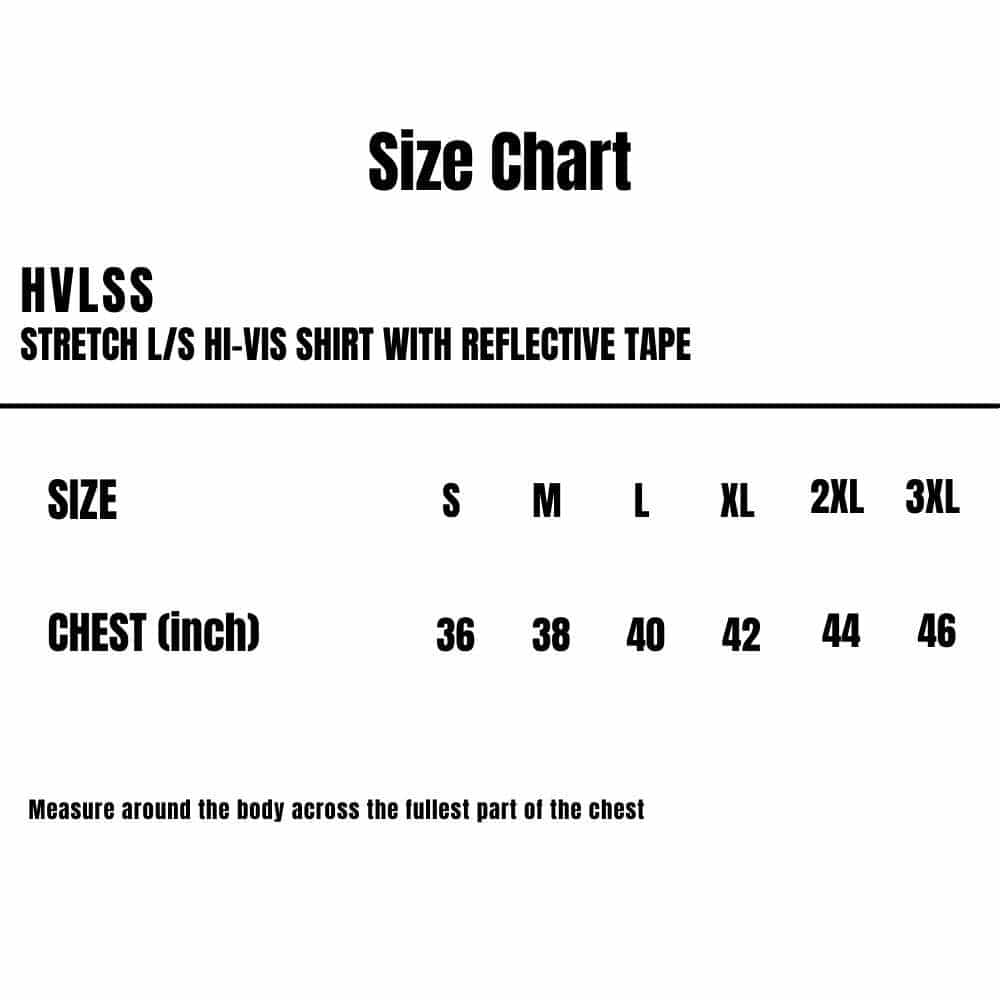 HVLSS_Bad_Stretch-LS-Hi-Vis-Shirt-With-Reflective-Tape_Size-Chart