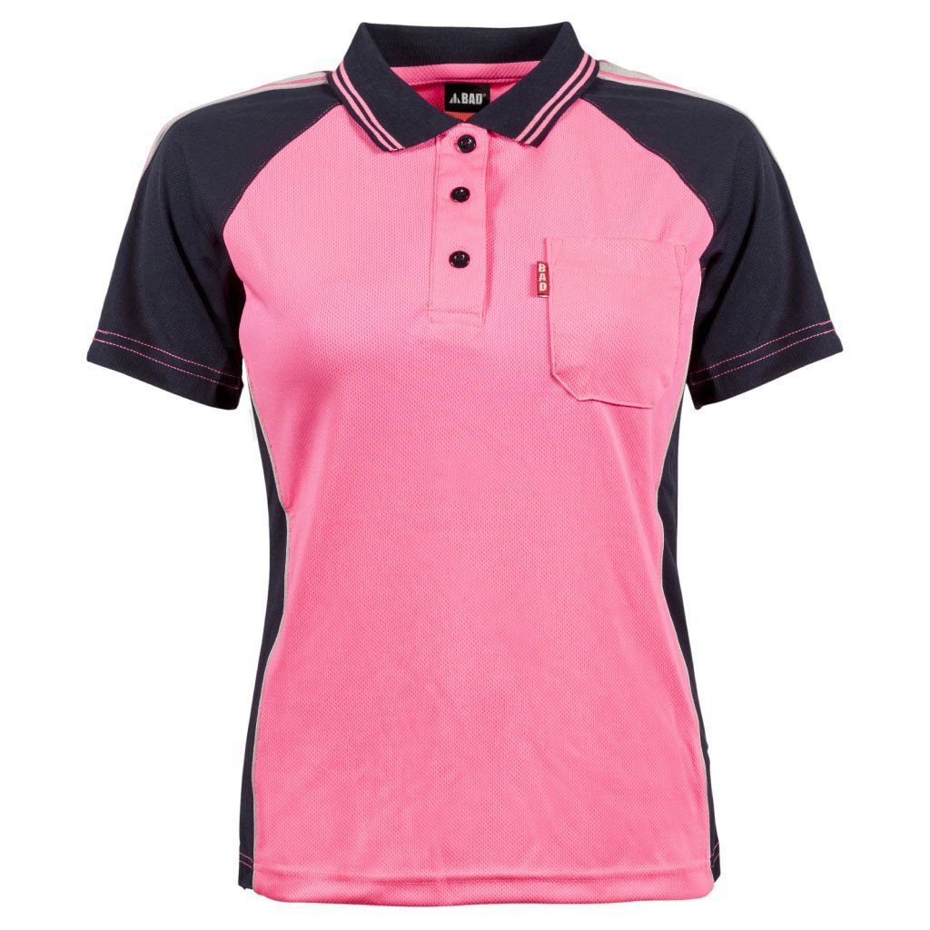 HVWMNP_Bad_Womens-Pink-Hi-Vis-Polo-Shirt