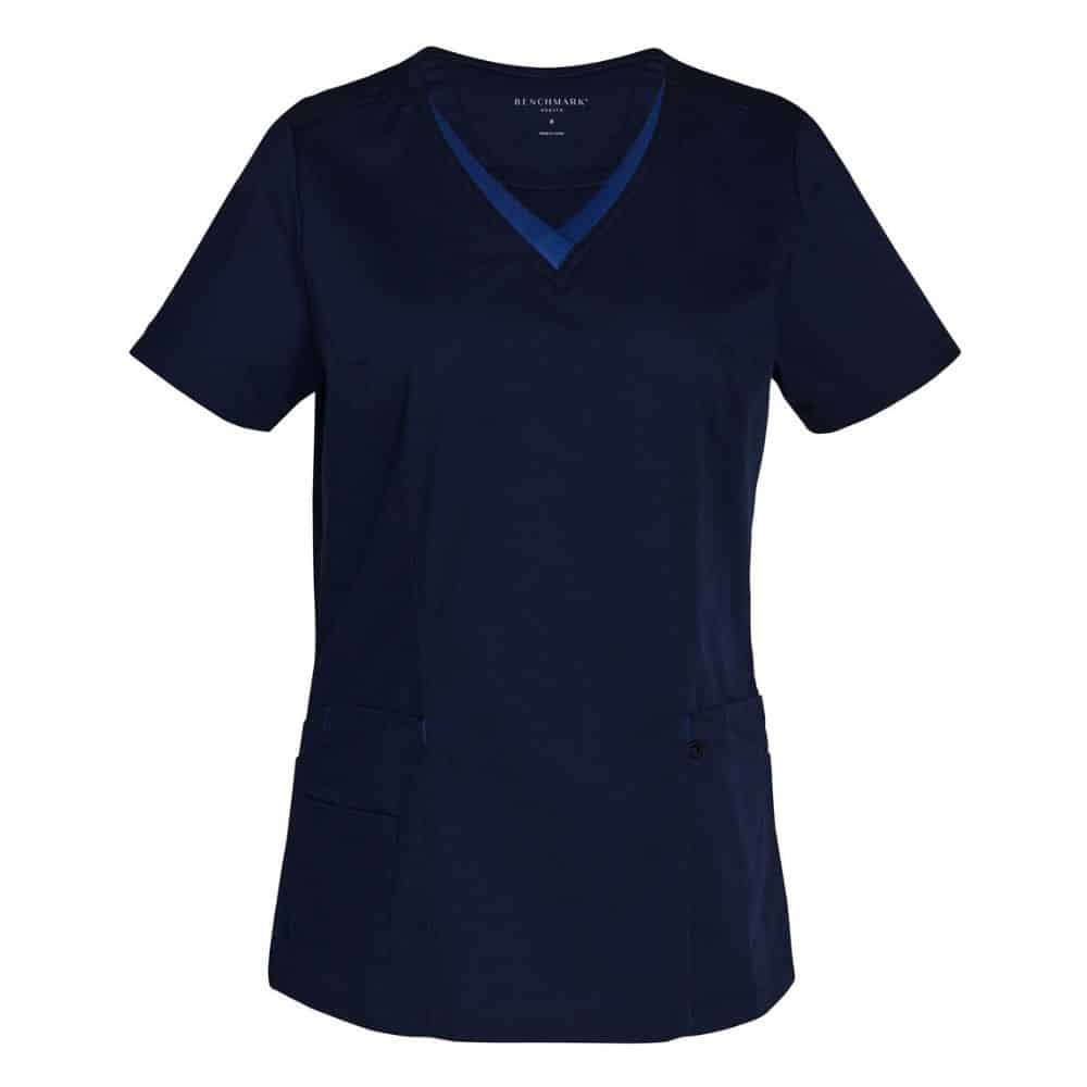 M7660_LADIES-V-NECK-CONTRAST-TRIM-SCRUB-TOP_Navy-Royal