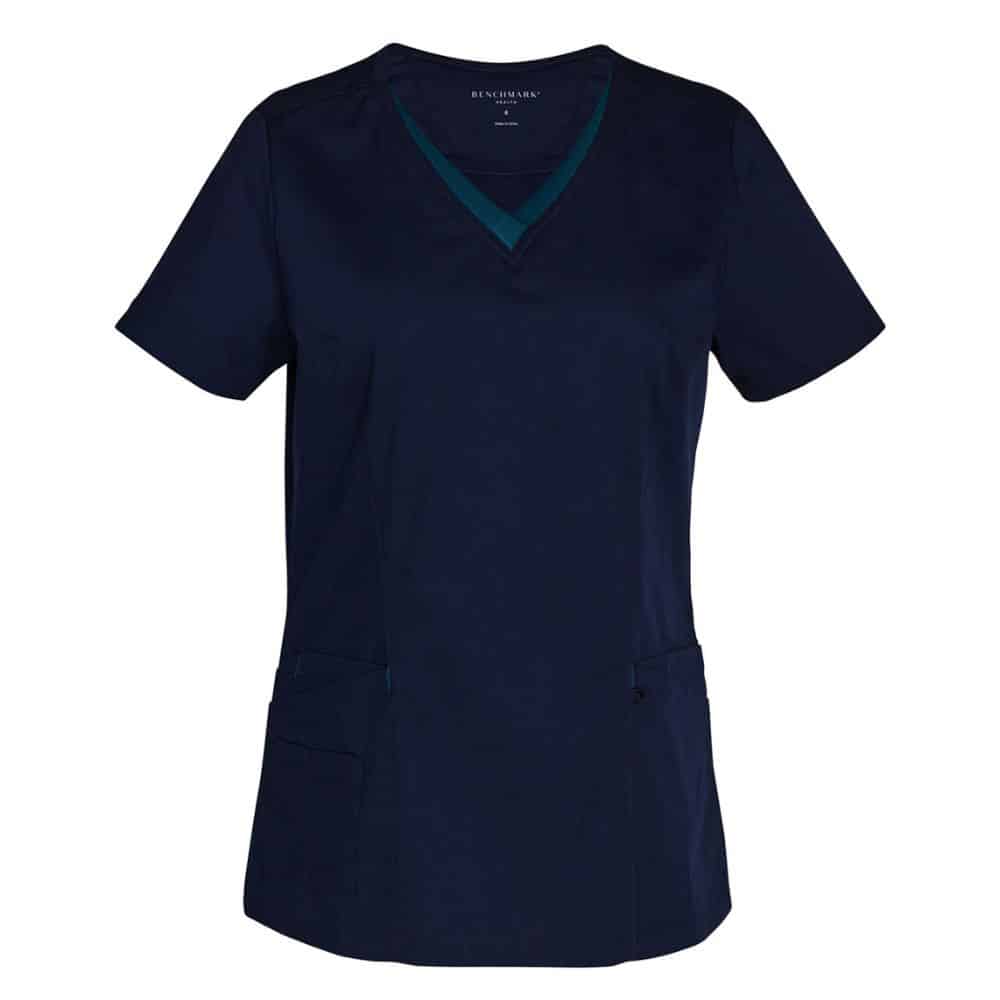 M7660_LADIES-V-NECK-CONTRAST-TRIM-SCRUB-TOP_Navy-Teal