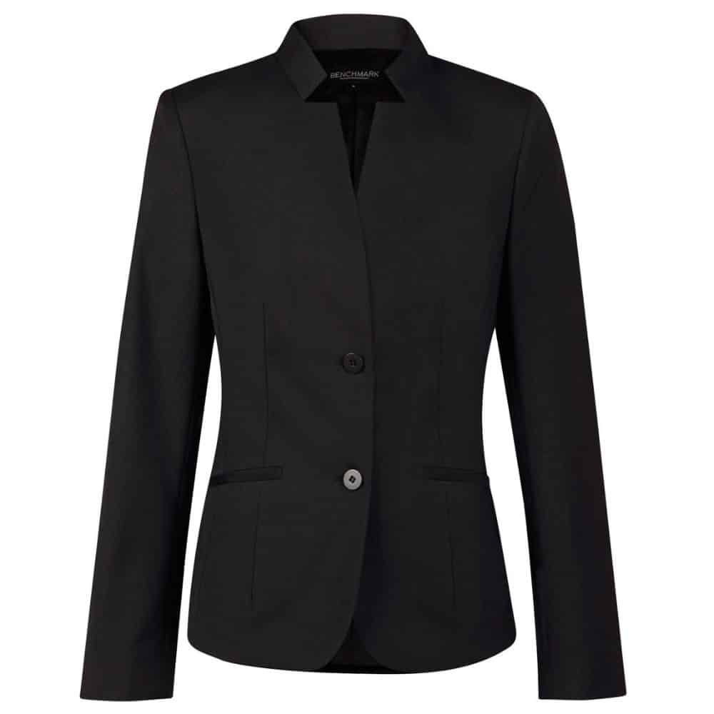 M9202_Ladies’ Wool Blend Stretch Reverse Lapel Jacket-Black