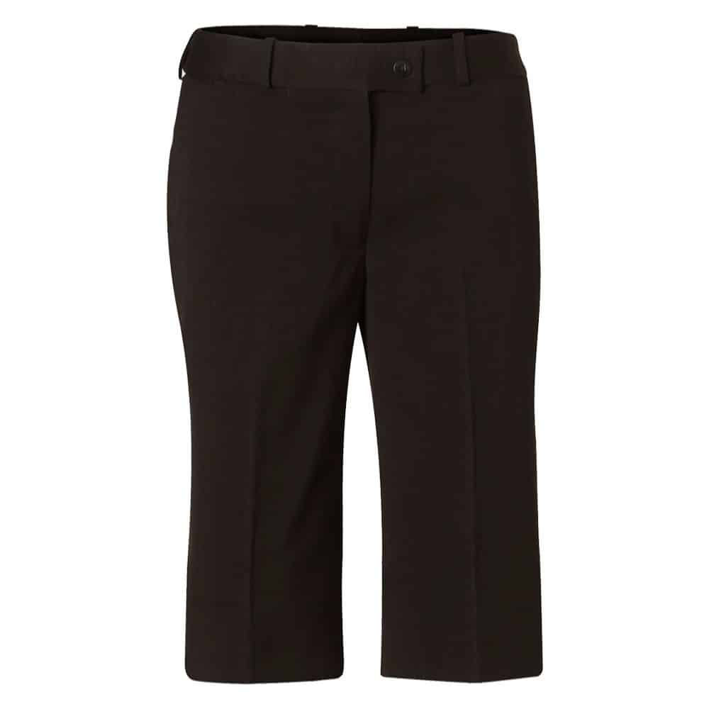 M9441_Women's PolyViscose Stretch Knee Length Flexi Waist Shorts-Black