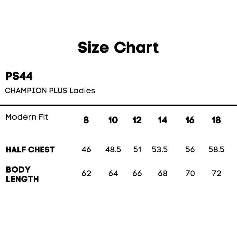 PS44_CHAMPION-PLUS-Ladies_Long-Sleeve-Polo_Size-Chart