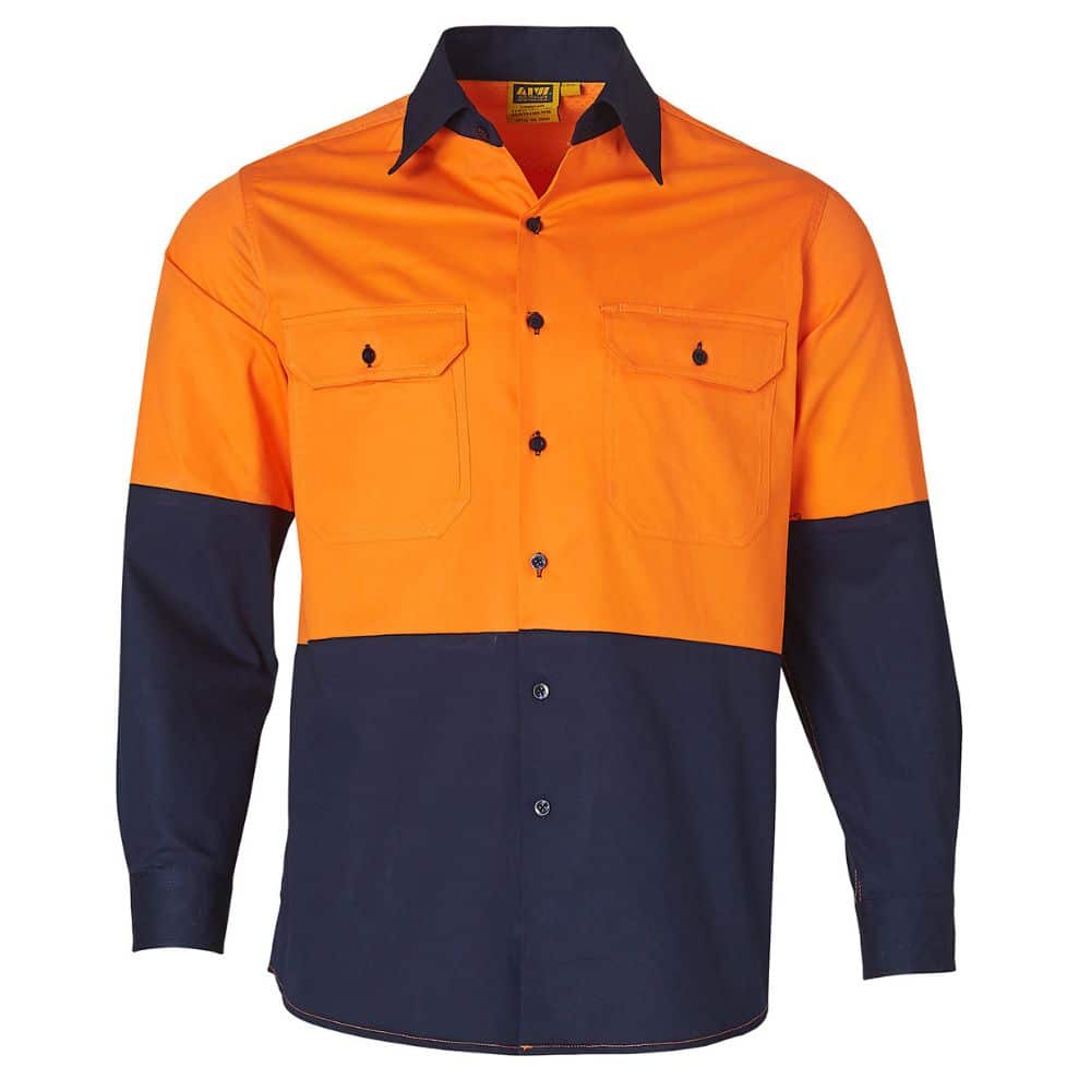 SW58_LONG SLEEVE SAFETY SHIRT-Orange Navy