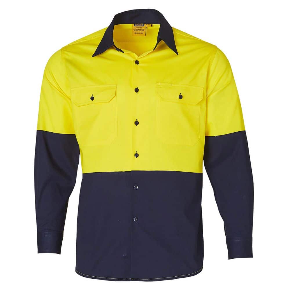 SW58_LONG SLEEVE SAFETY SHIRT-Yellow Navy