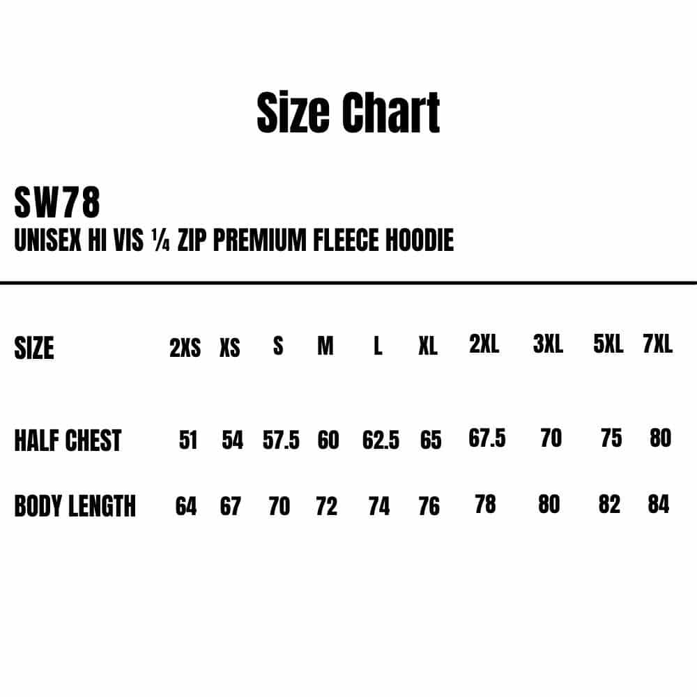 SW78_WS_Unisex-Hi-Vis-¼-Zip-Premium-Fleece-Hoodie_Size-Chart