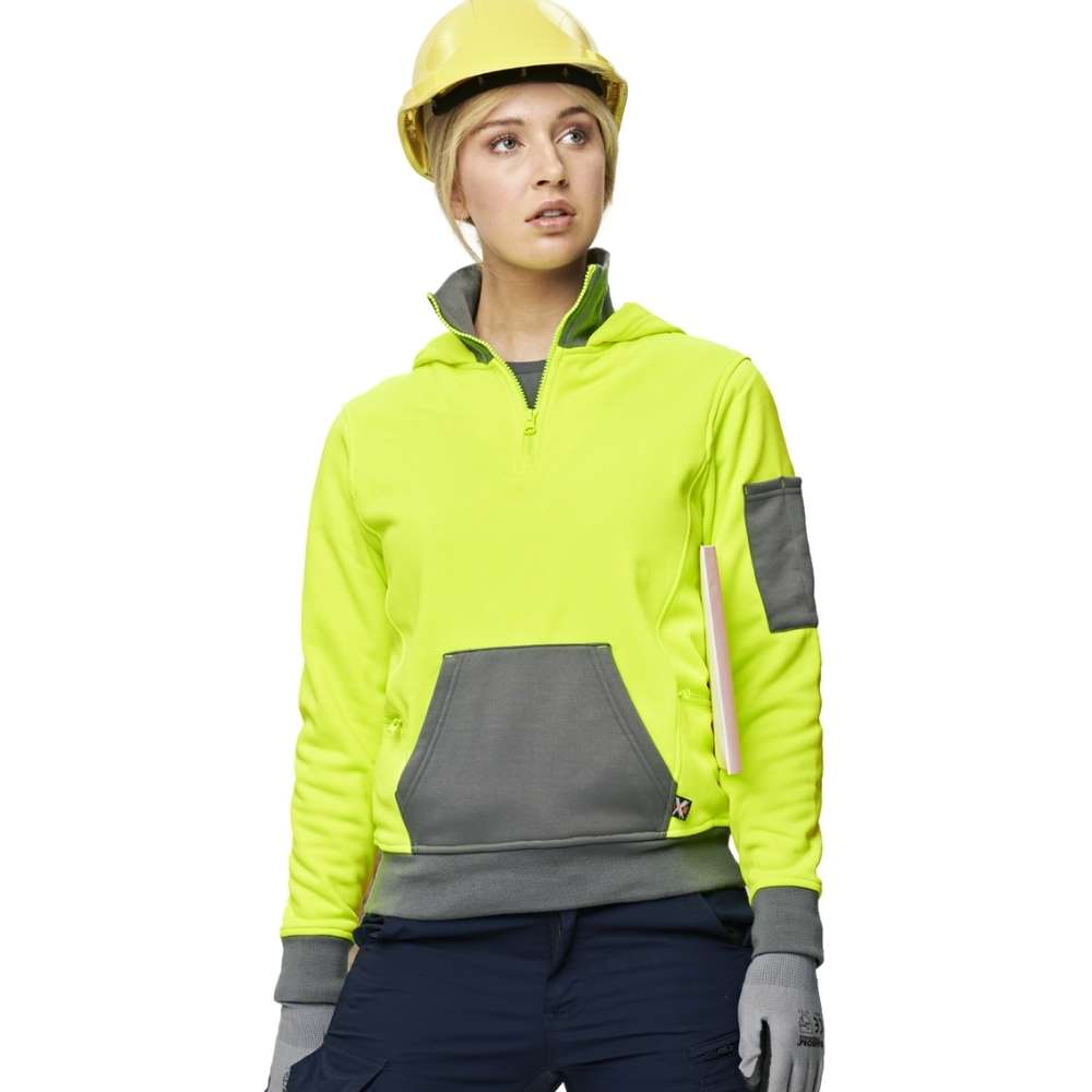 SW78_WS_Unisex-Hi-Vis-¼-Zip-Premium-Fleece-Hoodie_yellow-model