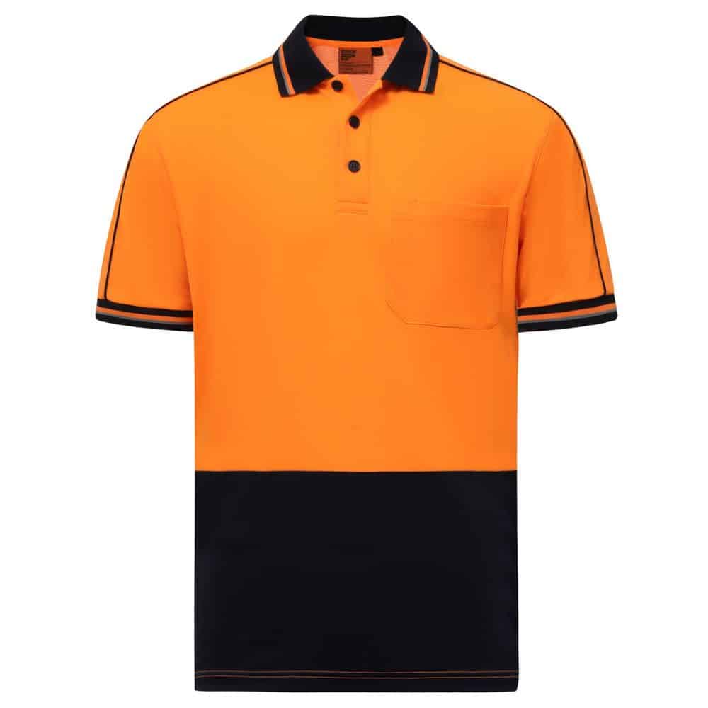 SW89_HI-VIS SUSTAINABLE COOL-BREEZE SAFETY POLO-Orange-Navy