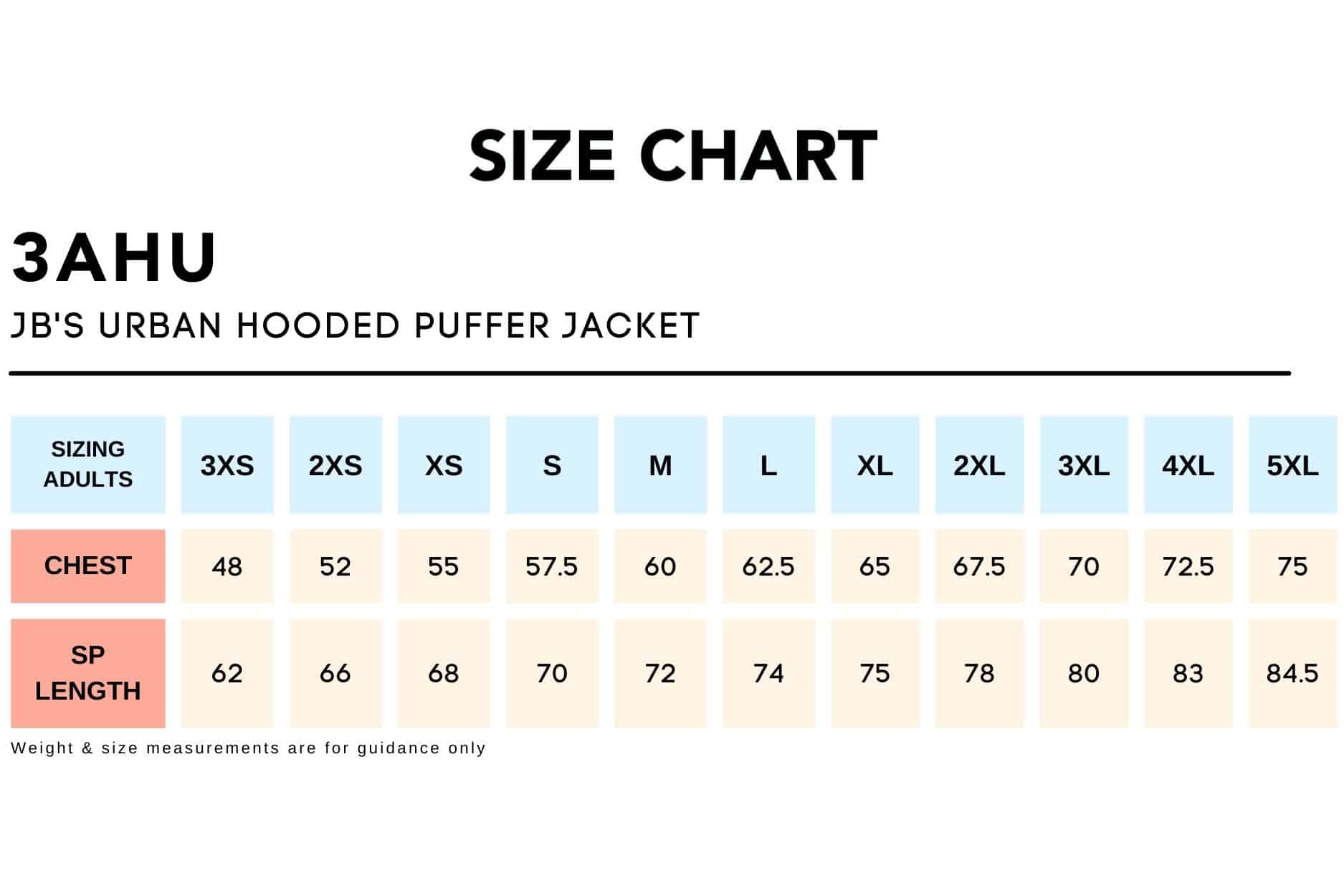 Size Chart_3AHU-JB'S URBAN HOODED PUFFER JACKET