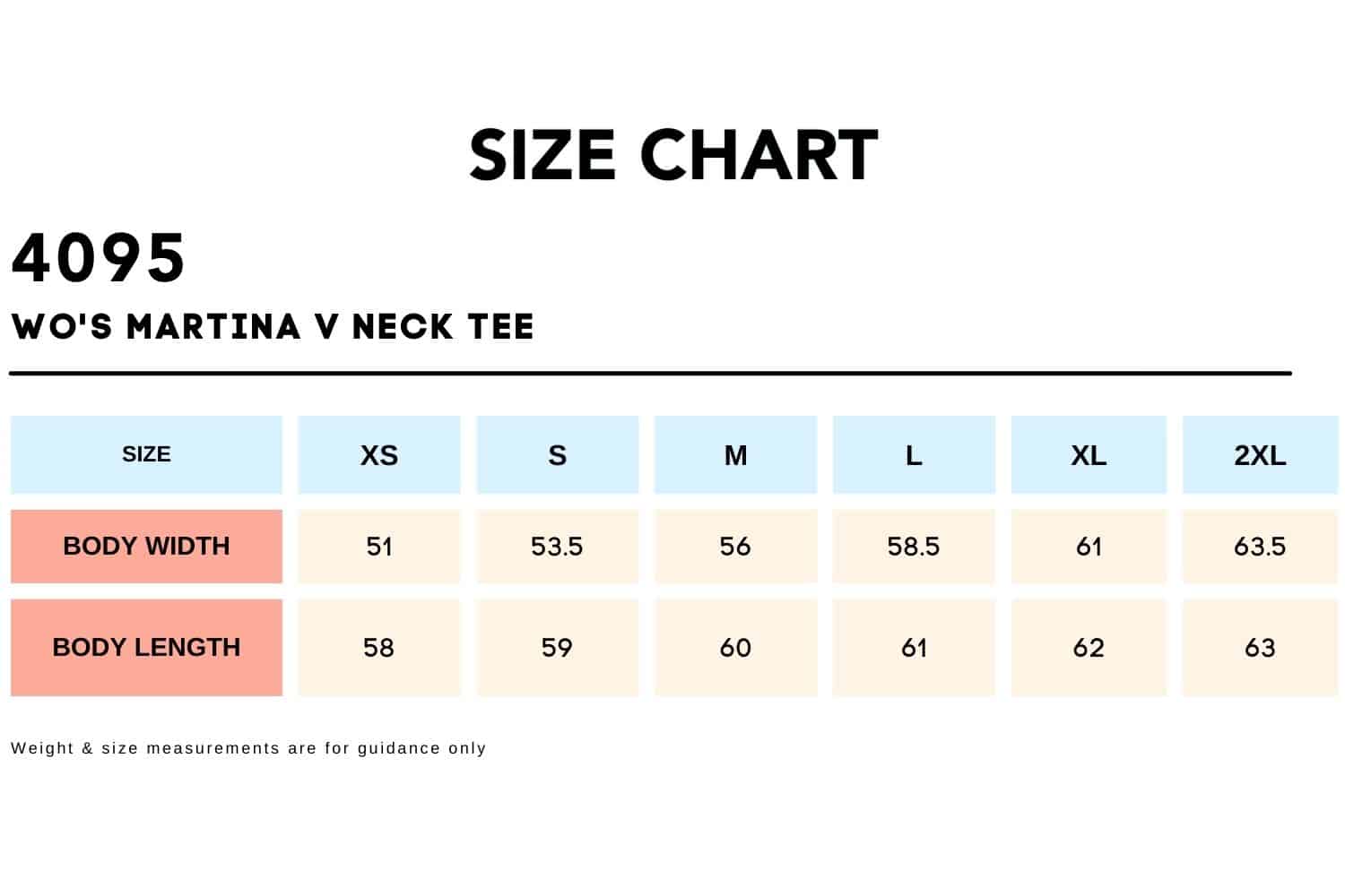 Size Chart_4095-WO'S MARTINA V NECK TEE