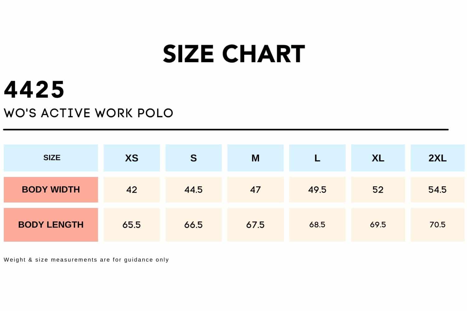 Size Chart_4425-WO'S ACTIVE WORK POLO