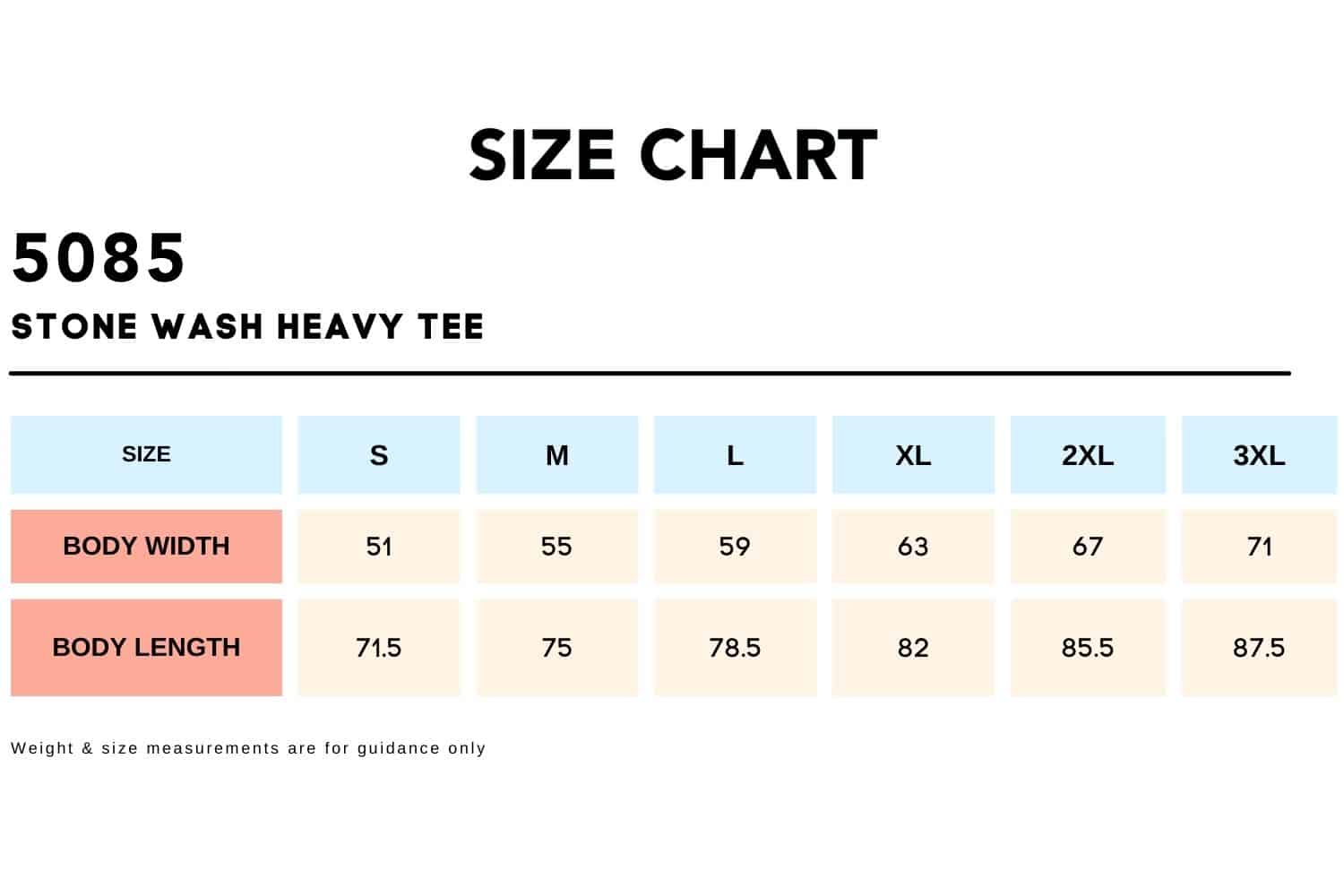Size Chart_5085-STONE WASH HEAVY TEE