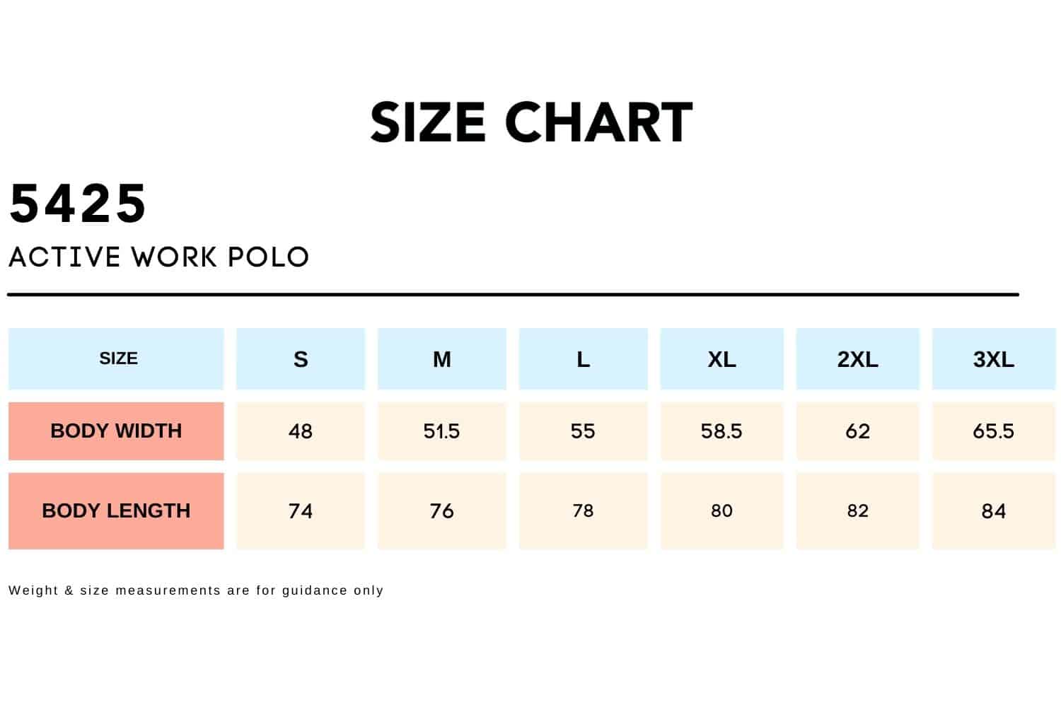 Size Chart_5425-ACTIVE WORK POLO