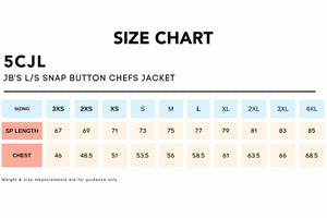 Size Chart_5CJL JB'S LS SNAP BUTTON CHEFS JACKET