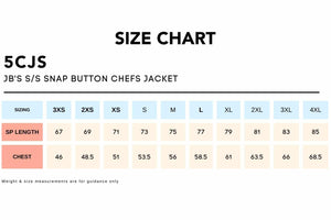 Size Chart_5CJS JB'S SS SNAP BUTTON CHEFS JACKET