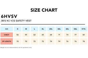 Size Chart_6HVSV_JB'S HI VIS SAFETY VEST