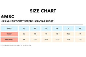 Size Chart_6MSC_JB'S MULTI POCKET STRETCH CANVAS SHORT