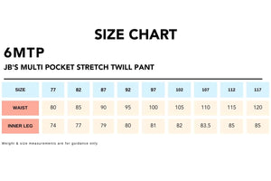 Size Chart_6MTP JB'S MULTI POCKET STRETCH TWILL PANT