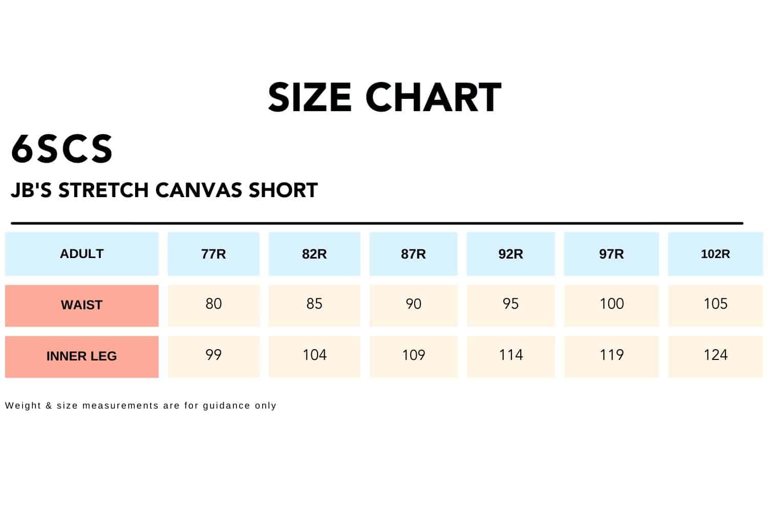 Size Chart_6SCS_JB'S STRETCH CANVAS SHORT