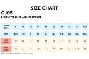 Size Chart_CJ05 EXECUTIVE CHEF JACKET Unisex