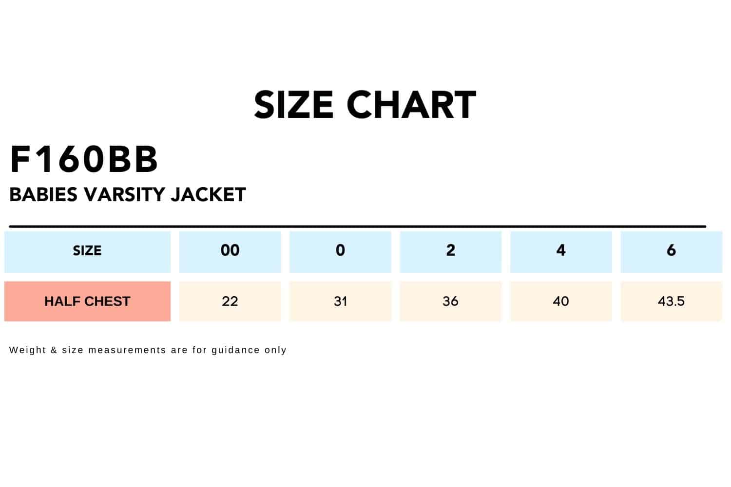 Size-Chart_F160BB-Babies-Varsity-Jacket