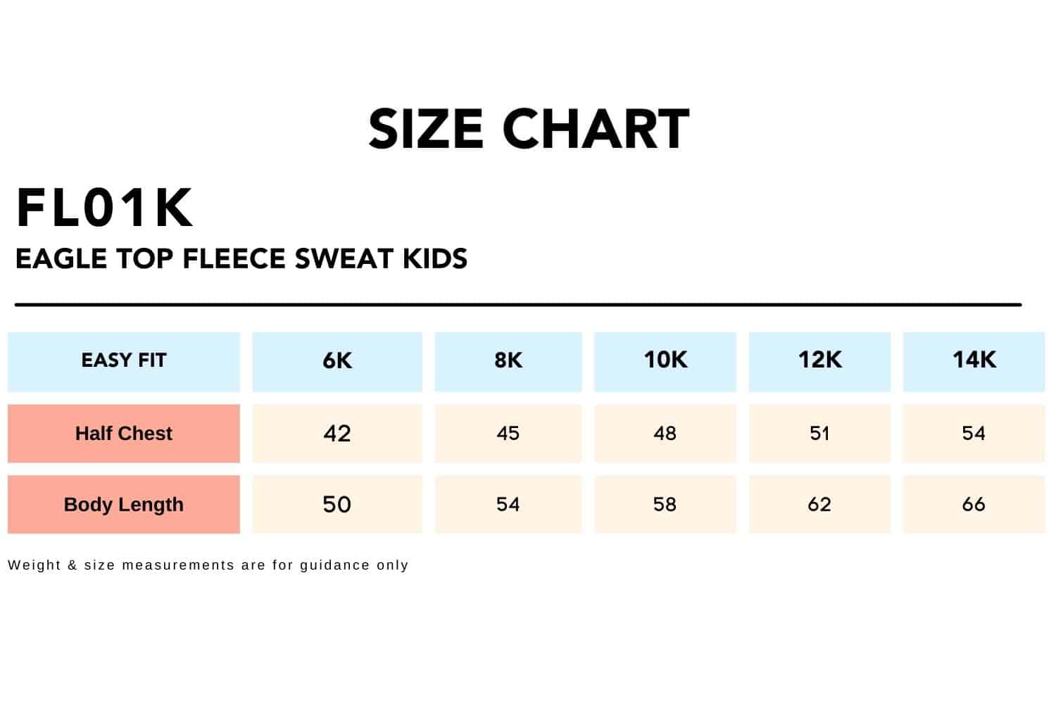 Size-Chart_FL01K-EAGLE-TOP-Fleece-Sweat-Kids