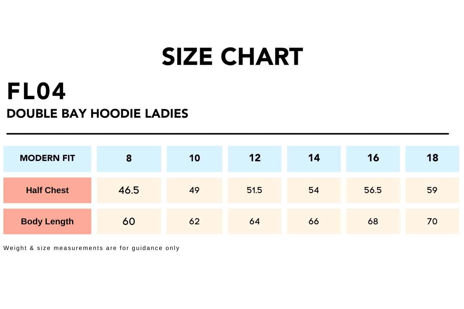 Size-Chart_FL04-DOUBLE-BAY-Hoodie-Ladies