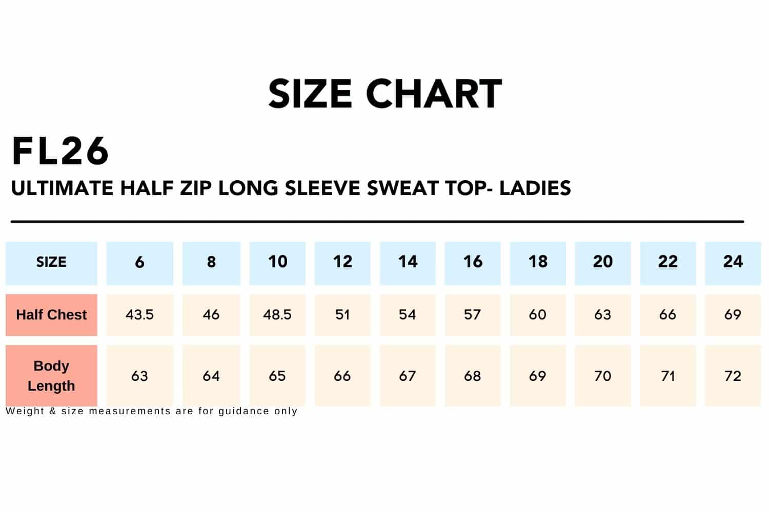 Size-Chart_FL26-Ultimate-Half-Zip-Long-Sleeve-Sweat-Top-Ladies